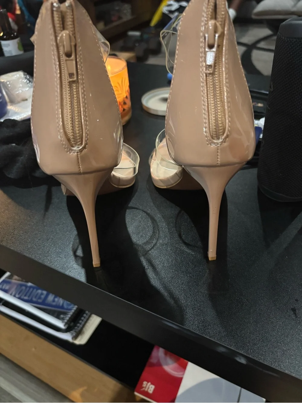 Nude Clear-Strap Women's Block Heel Sandals, New never worn